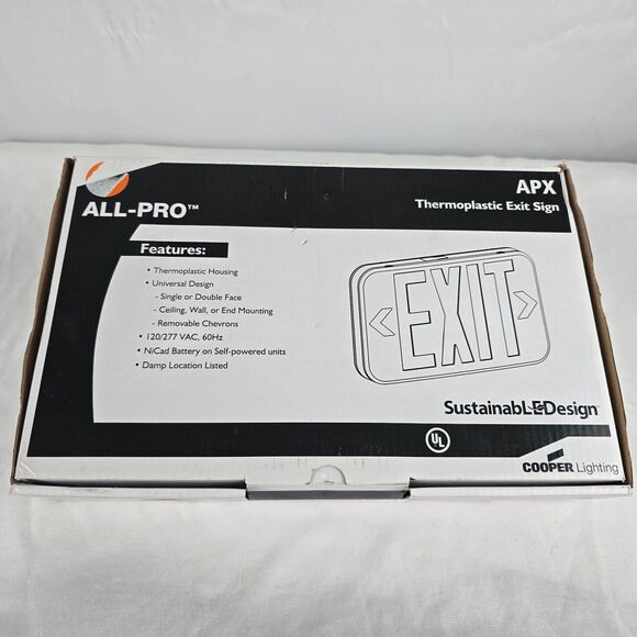 Cooper Lighting All-Pro Thermoplastic LED Exit Sign APX7G Green Letters 120/277V - Picture 1 of 9